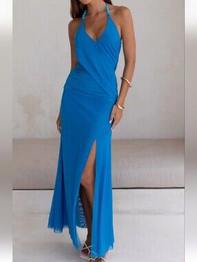 Fortunate One Kiss And Tell  Mesh Halter Maxi Dress - S